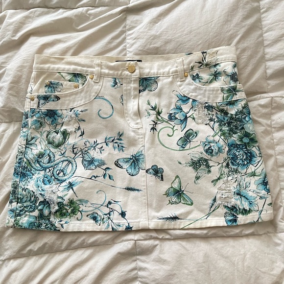 💙🦋Roberto Cavalli denim butterfly printed mini skirt Size L- Rare ! - Picture 3 of 9
